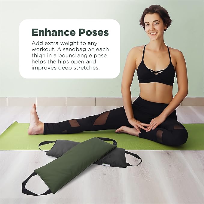 Yoga Sand Bags for Working Out - Reinforced Nylon Fabric Exercise Weight Bag with Double Handles for Secure Grip - Weighted Fitness Equipment for Yoga, Pilates & Training - Made in USA, 10 lbs