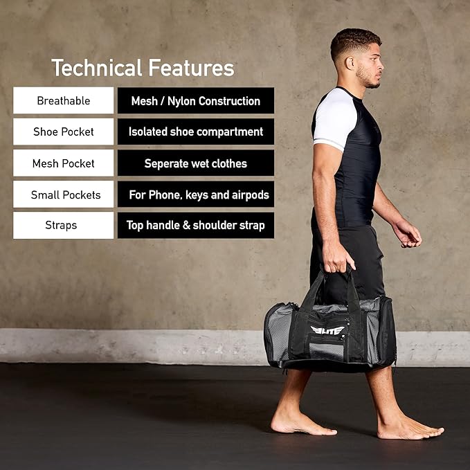 Elite Sports Boxing Gym Duffle Bag for MMA, BJJ, Jiu Jitsu gear,Duffel Athletic Gym Boxing Bag