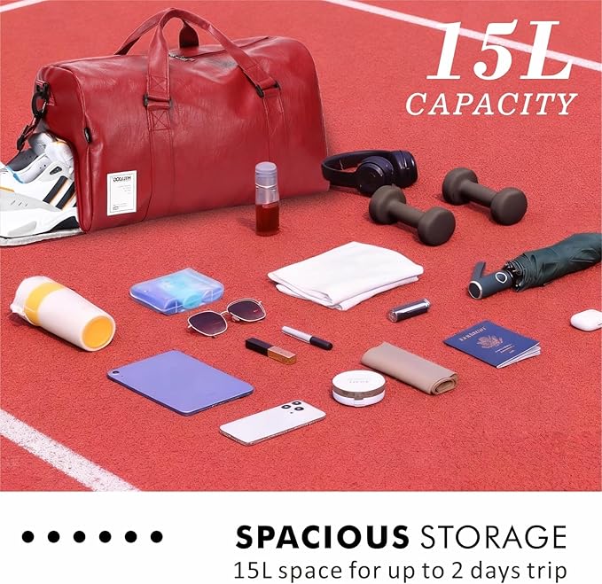 Leather Travel Bag with Shoes Compartment & Wet Pocket, Sports Gym Tote Bag Travel Duffel for Men & Women, Overnight Weekender Bag Waterproof Leather Large Carry On Bag
