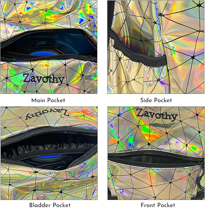Zavothy Rave Hydration Backpack with 3L Bladder, Colorful Festival Hydration Pack with Side Pockets, Lightweight Water Backpack for EDM, Music Festivals, Hiking & Cycling