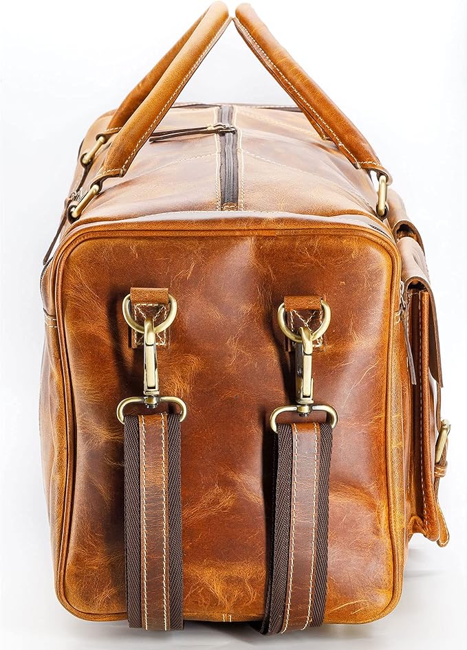 KomalC 28 inch Duffel Bag Travel Sports Overnight Weekend Leather Duffle Bag for Gym Sports Cabin Holdall bag (Distressed Tan)