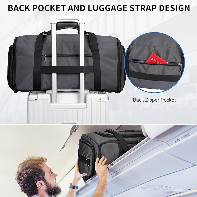WITZMAN Mens Garment Duffle Bags for Travel Convertible Carry-on Suit Garment Bag for Men Hanging Clothes with Shoe Compartment（B724 Silvery Grey）