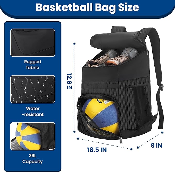 Basketball Backpack Large Sports Bag for Men&Youth,Gym Bag with Separate Ball & Shoes Compartment,Travel Bag for Basketball,Soccer,Volleyball