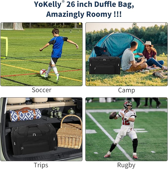 75L Large Duffle Bag for Men - 26 inch Duffel Bag Heavy Duty for Weekend Travel Sport Camping - Black