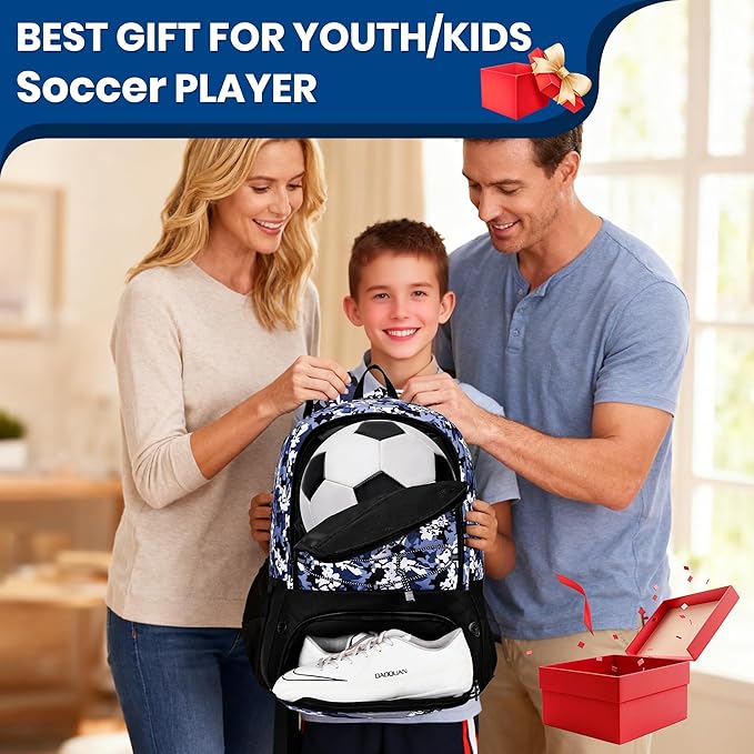 Youth Soccer Bag-Soccer Backpack&Backpack for Football Basketball,with Ball Compartment Separate Cleat Package