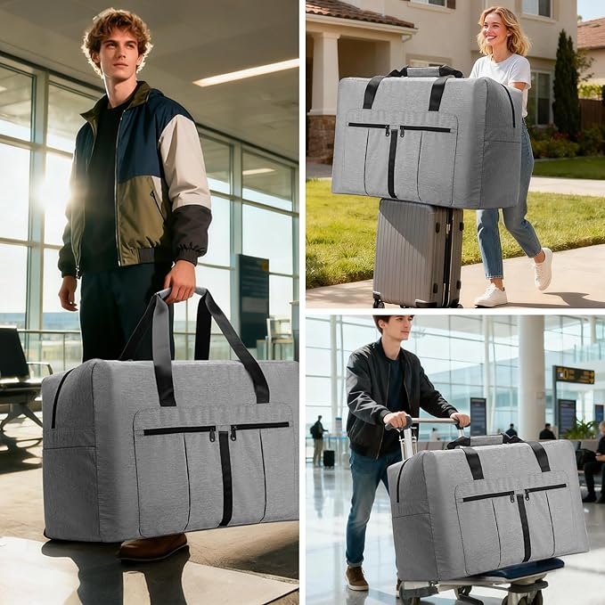 120L Large Duffle Bag for Travel, Packable Foldable Duffel Bag for Men Women Camping Weekend Overnight Moving, Water Repellent & Tear Resistant (120L, Gray)