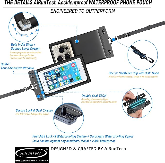AiRunTech Beach Waterproof Gear Combo Pack, Protect Phone Wallet Passpor Valuables Safe, Cruise Travel Vacation Essentials(Floating Large Phone Pouch + Black Fanny Pack)