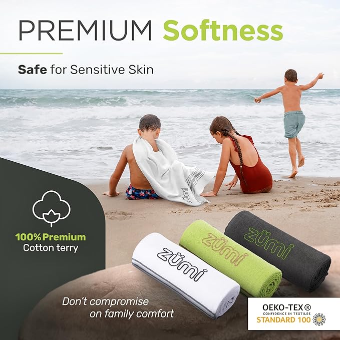 Zumi 100% Cotton Quick Dry Travel Towel - Soft, Thin, Compact, Highly Absorbent, Lightweight Camping Towel for Beach, Gym, Bath, Shower, Swimming, Dorm, RV - Green