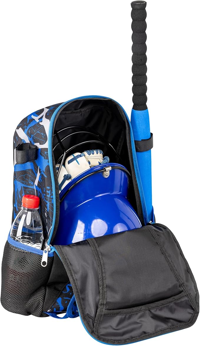 Youth Baseball Bat Bag Backpack, T-Ball & Softball Equipment Gear for Youth with Fence Hook, Lightweight Baseball Bat Backpack, Large Main Compartment for Helmet