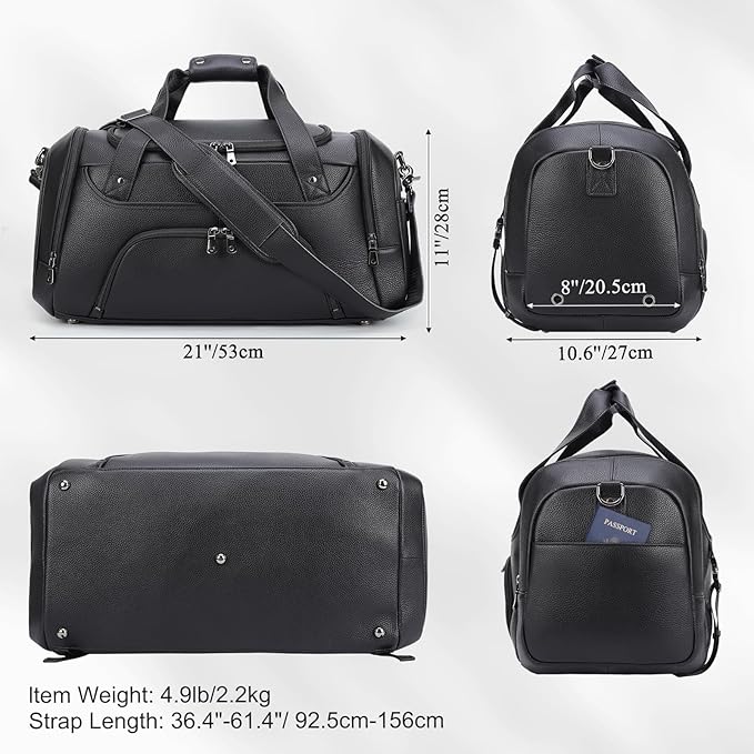 TIDING Leather Travel Duffle Bag for Men Women, 21" Waterproof Gym Sports Duffel Bag Weekender Overnight Luggage Bag with Shoe Pouch_40L