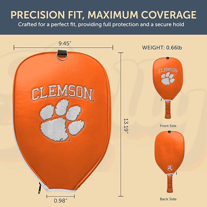 Officially Licensed Collegiate Pickleball Paddle Cover - Lightweight PU Leather Material - Durable Foam Interior Protection with Zippered Closure - Fits Most Paddles on the Market