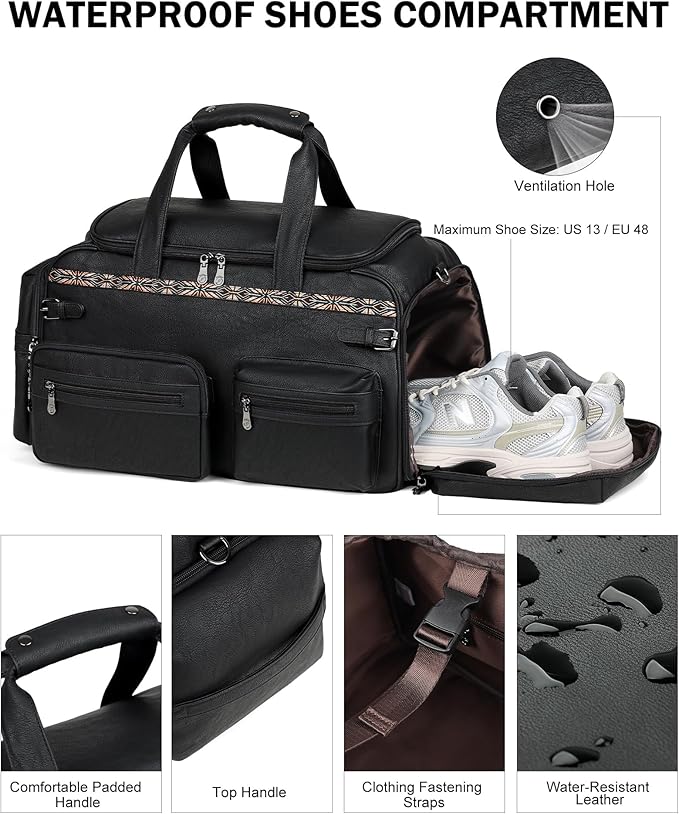 FADEON Duffle Bag for Women, Large Convertible Carry on Overnight Backpack, Designer Leather Mens Weekend Bags for Travel