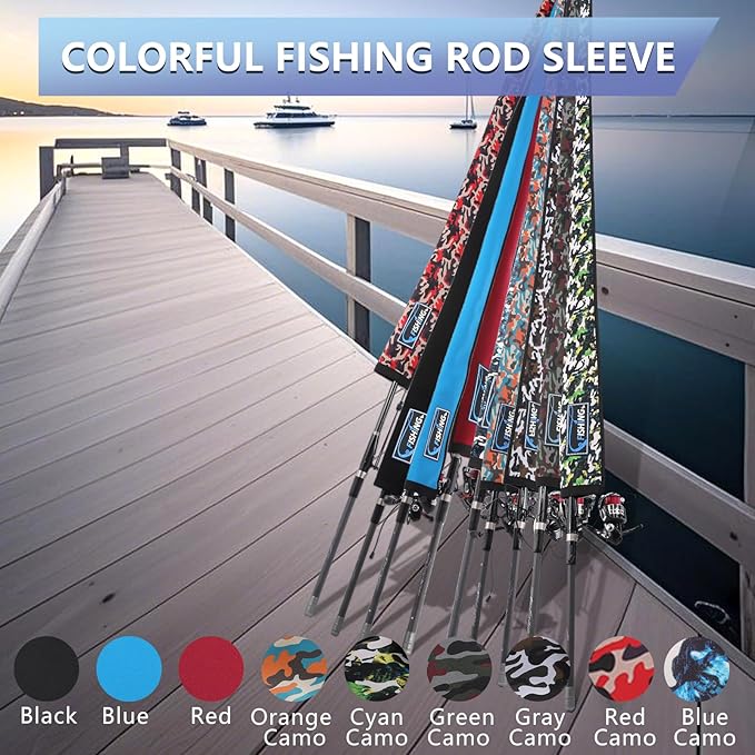 Lightproof Neoprene Fishing Rod Sleeve - Fishing Rod Cover for Storage & Transportation - Puncture Resistant Rod Sock for Casting, Trolling, Spinning Rods
