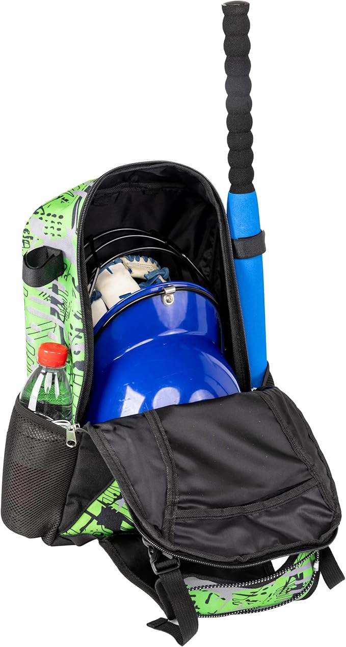 Youth Baseball Bat Bag Backpack, T-Ball & Softball Equipment Gear for Youth with Fence Hook, Lightweight Baseball Bat Backpack, Large Main Compartment for Helmet