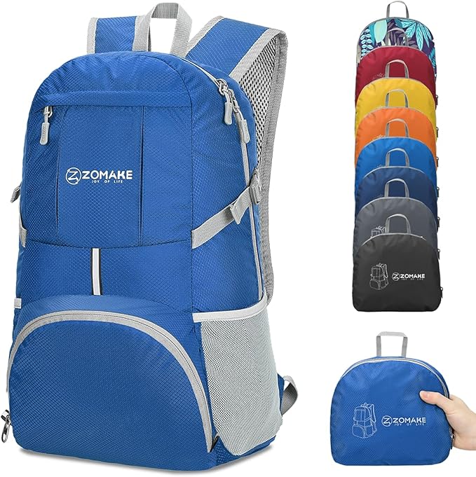ZOMAKE Lightweight Packable Backpack 35L, Light Foldable Backpacks Water Resistant Collapsible Hiking Bag, Compact Folding Day Pack for Travel Camping(Dark Blue)