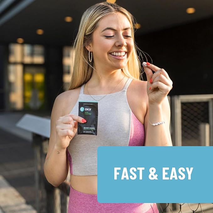 Zaca Recovery Chewable Supplement | Hydrate + Revive | Party, Travel, Exercise & Altitude | Non-Sugar & Non-Gluten | Mixed Berry, 2 Packets = 4 Tablets