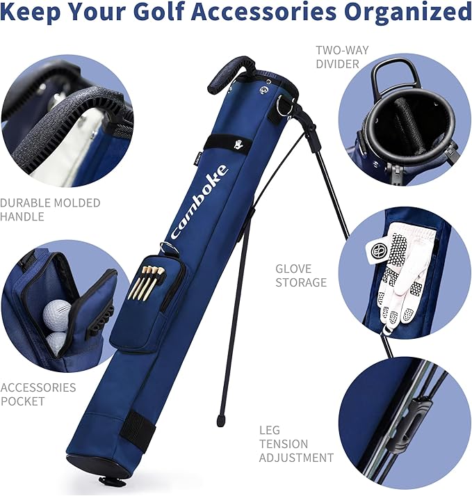 Camboke Lightweight Golf Stand Bag, Portable and Durable Golf Carry Bag with Padded Strap and Pocket, Sunday Bag for The Driving Range, 2-Way Divider Practice Bag for Men and Women