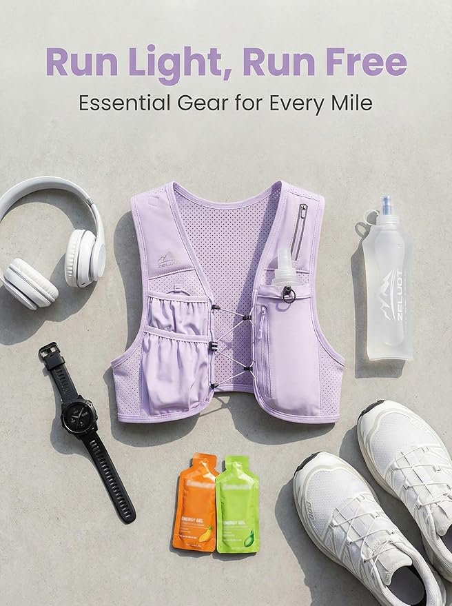 Zelvot Running Vest for Women Men, USA Original Patent, Adjustable Chest Straps Running Hydration Vest with 500ml Soft Flask, Lightweight Reflective Hydration Backpack for Marathon