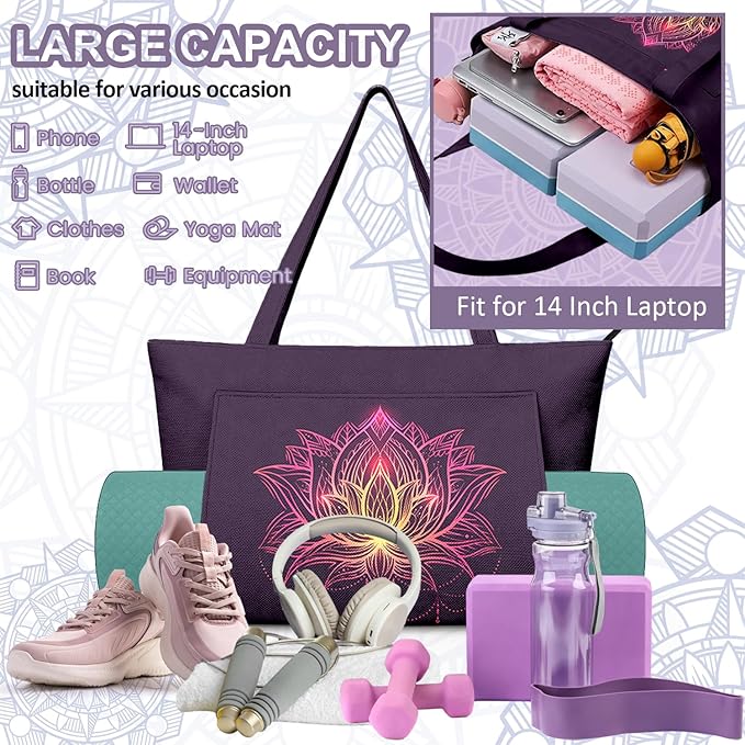 Adalore Women's Yoga Bag with Yoga Mat Carrier - Large Mat Pocket Fitness Tote for Pilates, Gym, Travel, Office & Beach