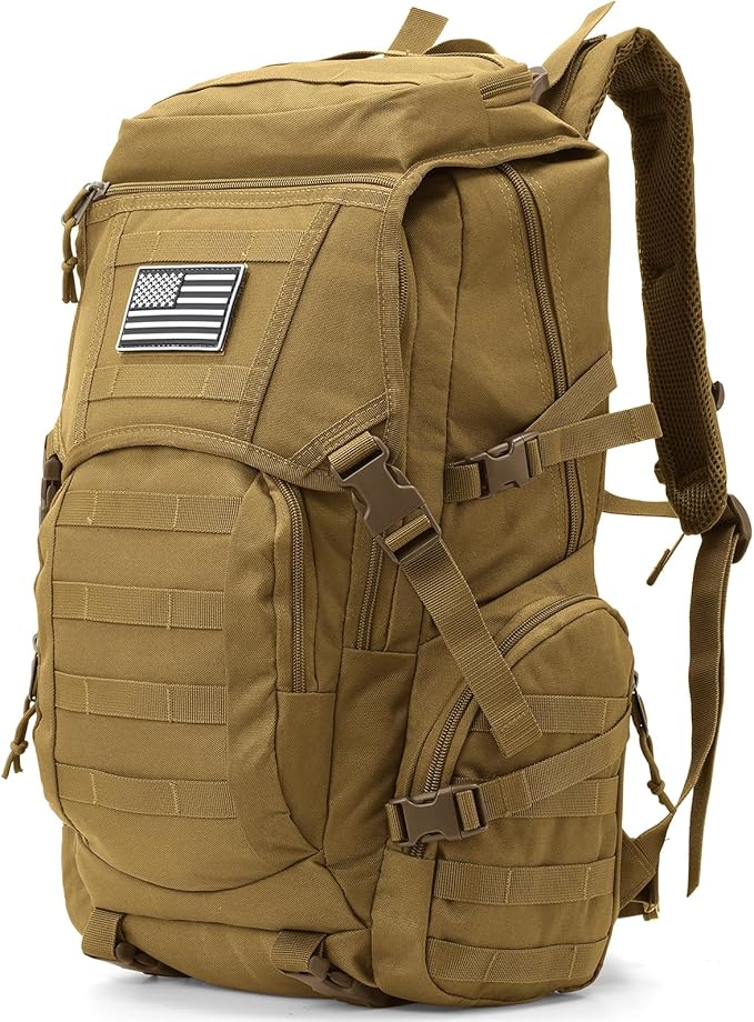 AUMENTAR 35L Military Tactical Backpack for Men,Water Resistant Assault Pack for Women,Khaki Molle Daypack 3 Day Bug Out Bag Rucksack for Trekking, Camping,Survival,EDC