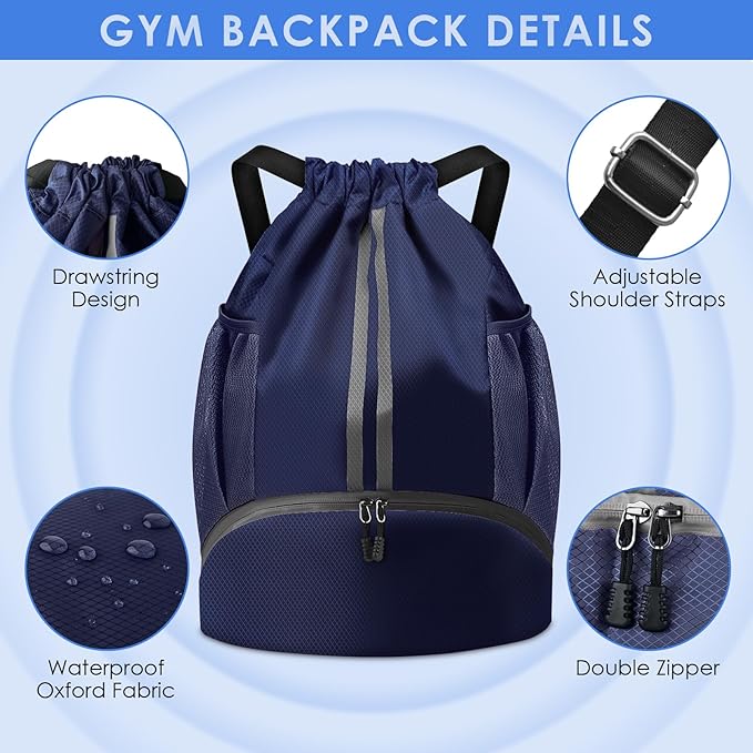 BROTOU Soccer Bags, Football Backpack, Volleyball Bag, Drawstring Backpack with Ball and Shoe Compartment, Football bags for Equipment Swim Gym Bag