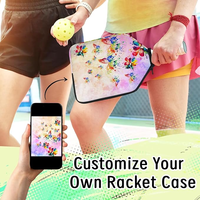 AUUXVA Watercolor Butterfly Pickleballs Paddle Cover, 2 Pcs Pickleball Case for Women, Compatible with Most Standard and Elongated Pickball Paddles, Ideal Present (Rackets and Balls are Not Included)