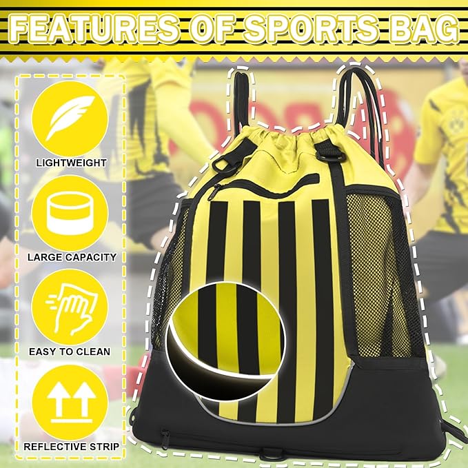 KAEGREEL Drawstring Soccer Bag Basketball Backpack for Kids Teens, Foldable Sports Bags Detachable Ball Mesh Bag for Gym Yoga Football Baseball