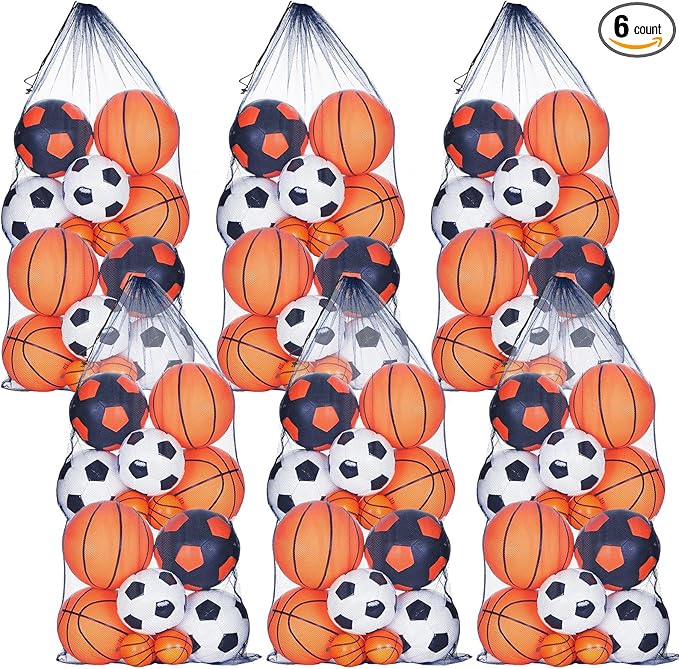 6 Pcs large Mesh Bag 24 x 48 inch Ball Mesh Drawstring Storage Sports Equipment Bag for Balls Beach