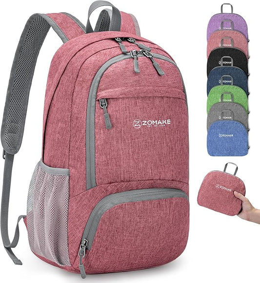 ZOMAKE Ultra Lightweight Packable Backpack 20L,Small Foldable Backpacks Hiking Water Resistant Collapsible Daypack for Women Men(Pink-B2)
