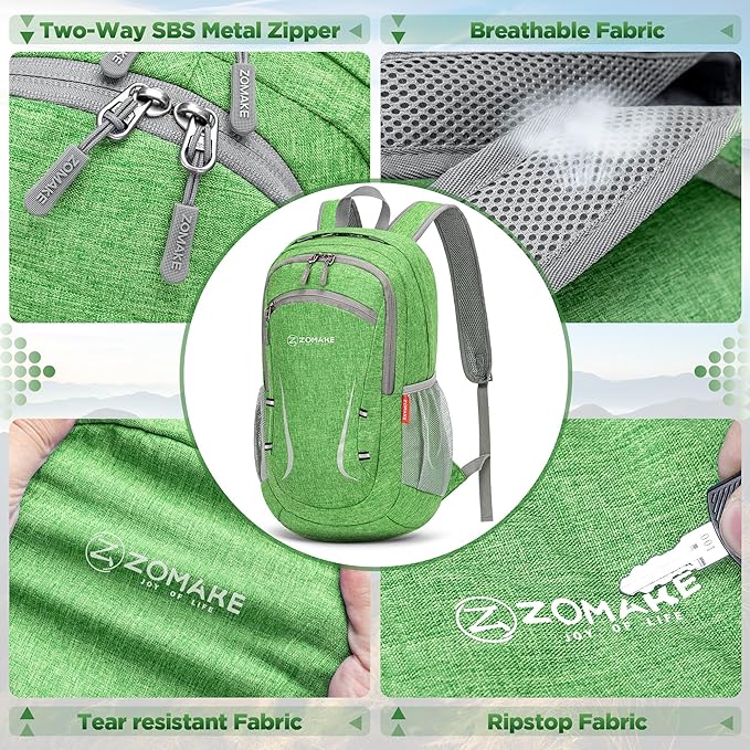 ZOMAKE Ultra Lightweight Packable Backpack 20L,Small Foldable Backpacks Hiking Water Resistant Collapsible Daypack for Women Men(Dark Green-A2)