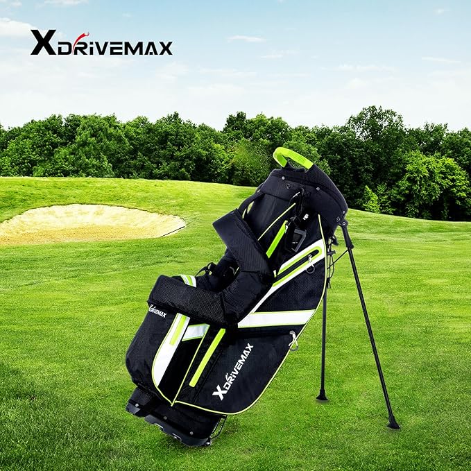 XDriveMax Golf Stand Bag, Lightweight 8-Way Top Dividers Golf Bag with Insulated Cooler Pocket, Dual Strap System & Rain Cover, Includes Golf Accessory Kit