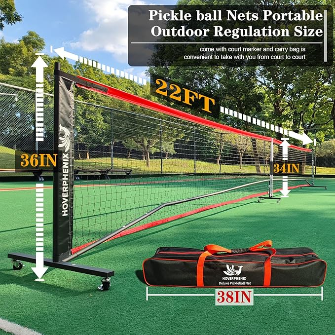 22FT Regulation Size Pickleball Net for Driveway, Outdoor Balls and Portable Carry Bag, Weather Resistance Strong Steel Frame