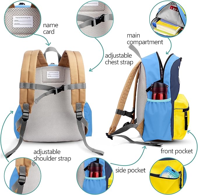 atgark Kids Backpacks, Unisex, Multicolored, Medium, 13" H, 1L, Nylon, Modern, Cartoon, 3-5 Years, Elementary School, Travel, School