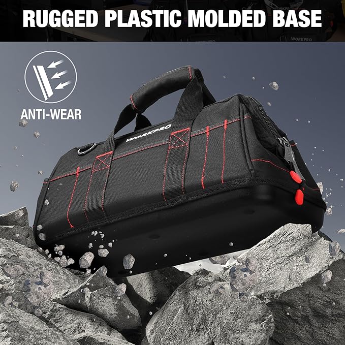 WORKPRO 16-inch Close Top Wide Mouth Tool Storage Bag with Water Proof Rubber Base, W081022A, 16"