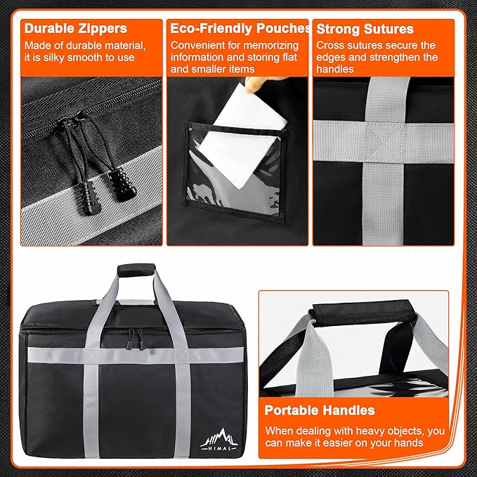 Himal Outdoors Insulated Food Delivery Bag XXXL-23Wx15Hx14D inches Premium Insulated Grocery Bag for HOT/COLD Food Delivery, Fit for Uber Eats, Doordash, Commercial Catering Transportation