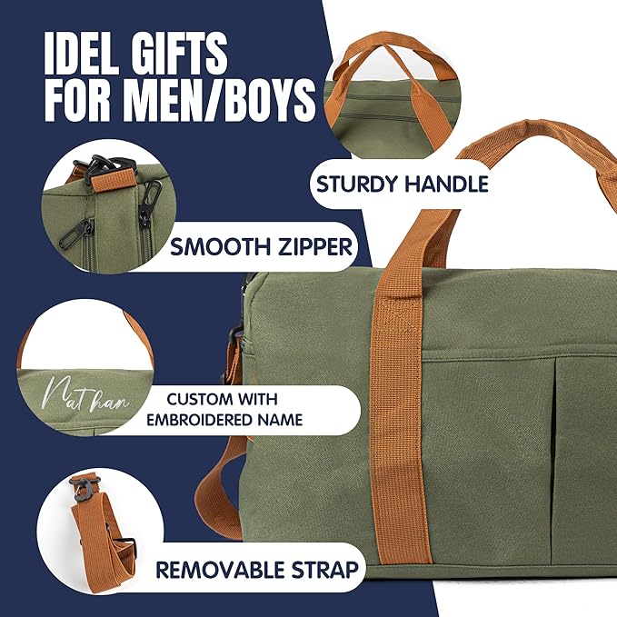Duffle Bag for Men Personalized Overnight Bags Travel Bag with Durable Canvas Weekender Overnight Bag with Shoe Compartment Custom Groomsmen Gift for Travel Gym Storage Camping Moving (Green)