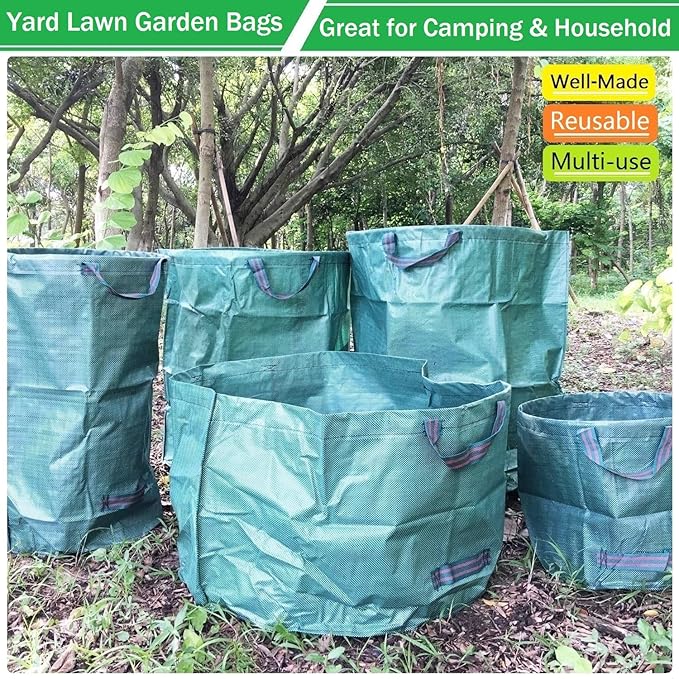 Standard 2-Pack 46 Gallon Lawn Garden Bags (D26,H19 in) Yard Waste Bags W/Gardening Gloves for Leaf Bag,Yard Debris,Trash Container,Recycling Bin,Camping Waste Bin,Grass Clippings,Weeds Bag 4 Handles