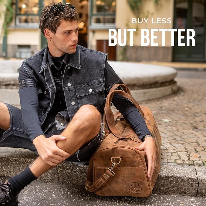 Berliner Bags Vintage Genuine Leather Duffle Bag Oslo for Travel or the Gym, Weekender, Travel Bag with Shoe Compartment, Overnight Bag for Men and Women - Brown