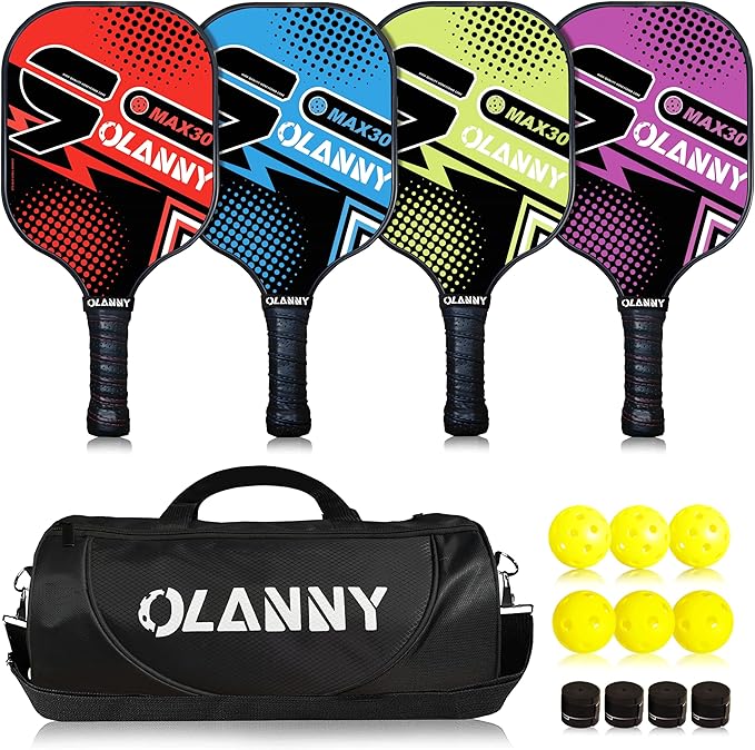 Graphite Pickleball Paddles Set- Premium Rackets Fiber Face & Polymer Honeycomb Core Pickleball Set Includes Pickleball Paddles + Pickleball Balls+ Replacement Soft Grip + 1 Bag