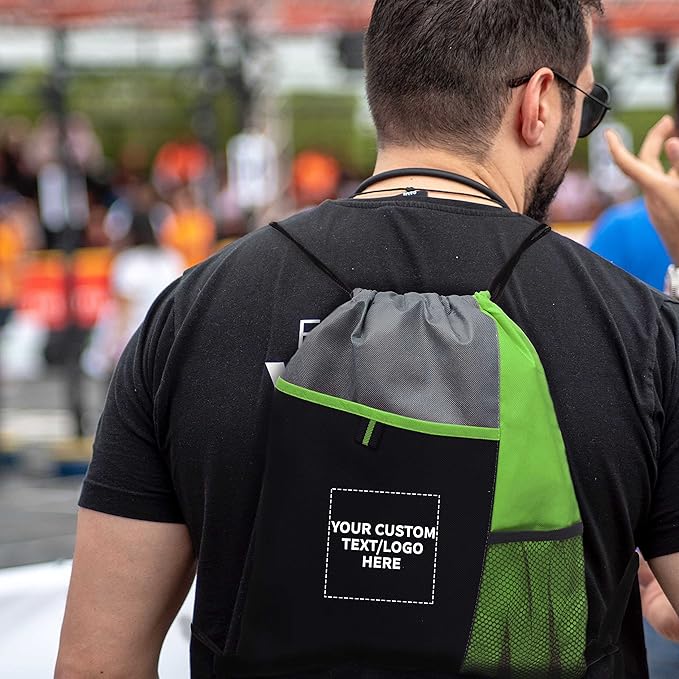 DISCOUNT PROMOS Custom Non-Woven Drawstring Backpacks Set of 10/50/100, Personalized Bulk Pack