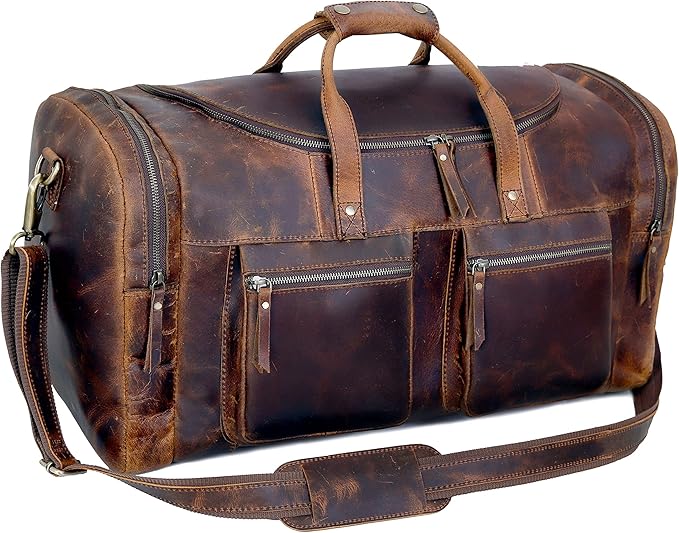 32" Vintage Duffel Classic Style with Modern Outlook Retro Thick Full Grain Cowhide Handmade Airplane Under seat Carry On Bags Leather Gym Overnight Luggage Bag