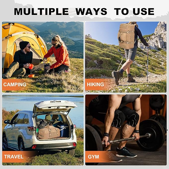 Travel Duffle Bag Gym Bag Duffle Bags with Weekend Overnight Bag for Outdoor Traveling Workout Deployment Sports (Coyote, 80L)