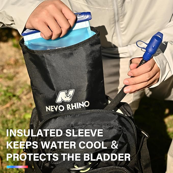 N NEVO RHINO Hydration Bladder 2L-3L with Bladder Insulator, Water Bladder for Hiking Backpack, Leakproof Water Pouch, BPA-Free Water Reservoir Hydration Pack for Hiking Running Camping Cycling Skiing