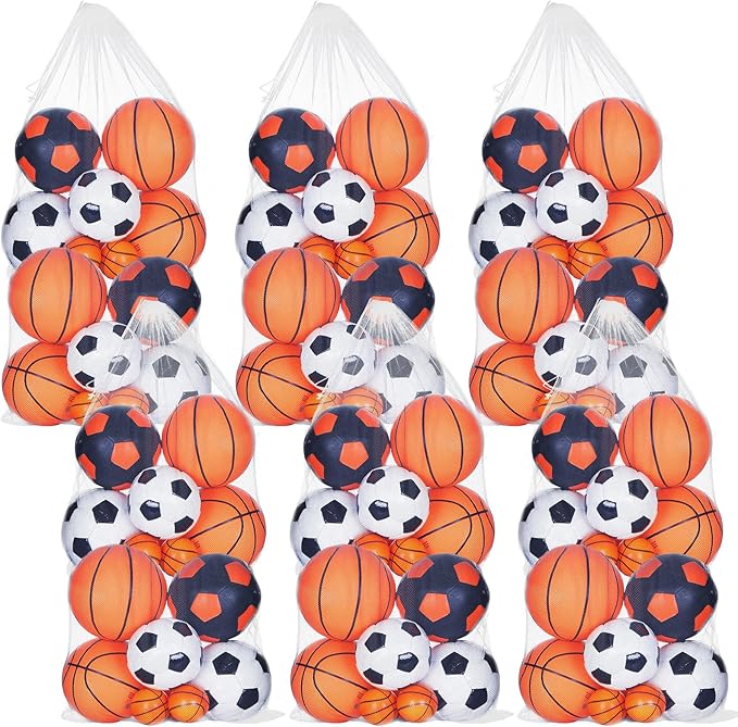 6 Pcs large Mesh Bag 24 x 48 inch Ball Mesh Drawstring Storage Sports Equipment Bag for Balls Beach