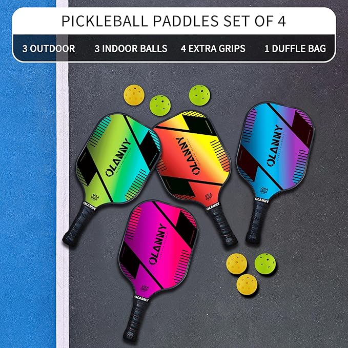 Graphite Pickleball Paddles Set- Premium Rackets Fiber Face & Polymer Honeycomb Core Pickleball Set Includes Pickleball Paddles + Pickleball Balls+ Replacement Soft Grip + 1 Bag