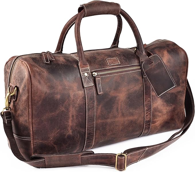 Leather Village Leather Duffel Bags for Men & Women-Stylish Travel Weekender Carry-On Sports Gym Overnight Luggage Bag - 20 Inch - Rustic Brown