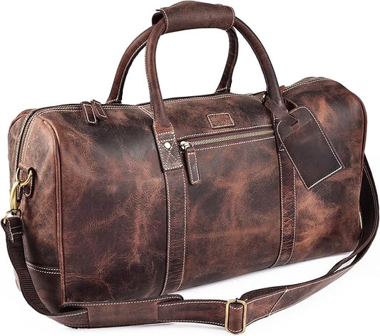 Leather Village Leather Duffel Bags for Men & Women-Stylish Travel Weekender Carry-On Sports Gym Overnight Luggage Bag - 20 Inch - Rustic Brown