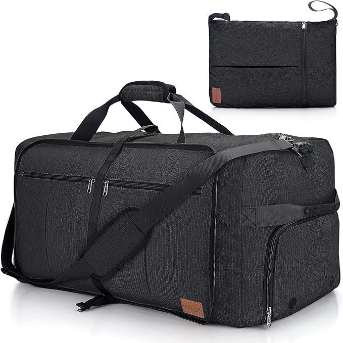 80L EXTRA LARGE Duffle Bag for Travel, 26" Foldable Travel Duffel Bag with Shoe Compartment for Men Women, Waterproof & Tear Resistant (Black, EXTRA LARGE, 80L)