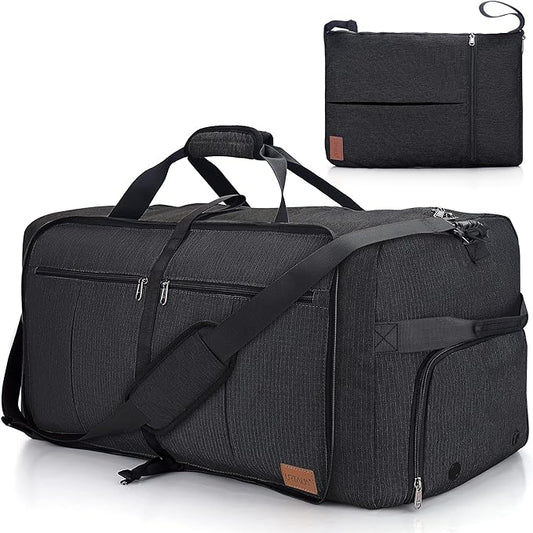 80L EXTRA LARGE Duffle Bag for Travel, 26" Foldable Travel Duffel Bag with Shoe Compartment for Men Women, Waterproof & Tear Resistant (Black, EXTRA LARGE, 80L)