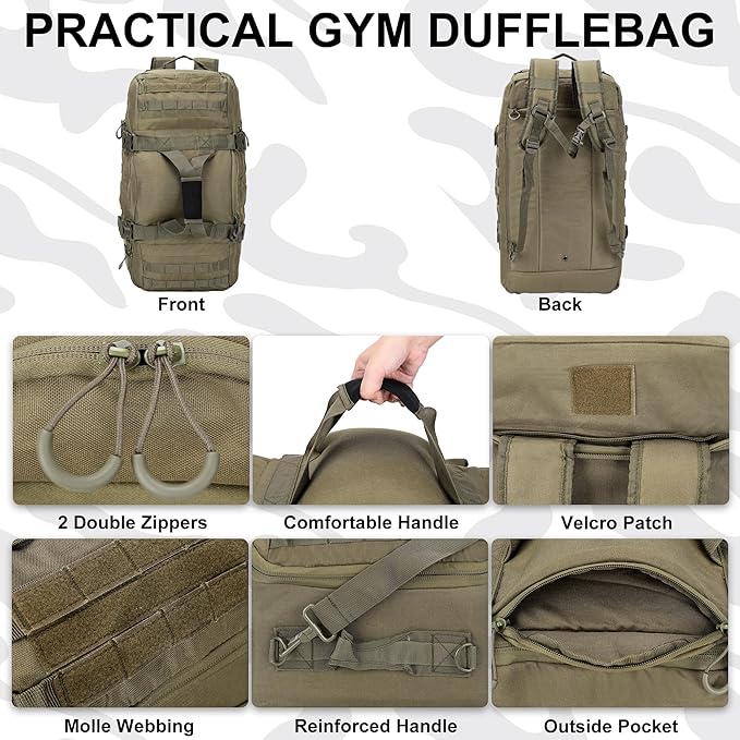 Travel Duffle Bag Gym Bag Duffle Bags with Weekend Overnight Bag for Outdoor Traveling Workout Deployment Sports (Green, 80L)